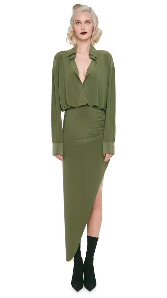 Norma Kamali Dresses OS BF NK SHIRT SIDE DRAPE GOWN Military 8211 Clothing