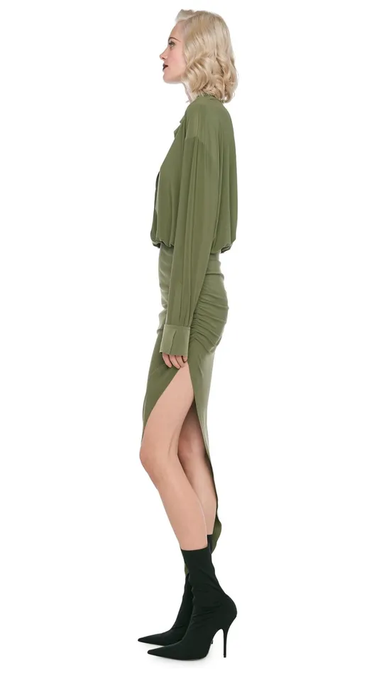 Norma Kamali Dresses OS BF NK SHIRT SIDE DRAPE GOWN Military 8211 Clothing