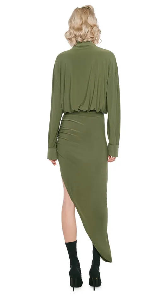 Norma Kamali Dresses OS BF NK SHIRT SIDE DRAPE GOWN Military 8211 Clothing