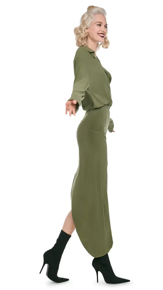Norma Kamali Dresses OS BF NK SHIRT SIDE DRAPE GOWN Military 8211 Clothing