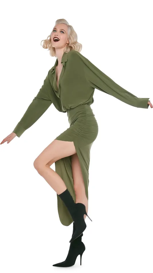 Norma Kamali Dresses OS BF NK SHIRT SIDE DRAPE GOWN Military 8211 Clothing