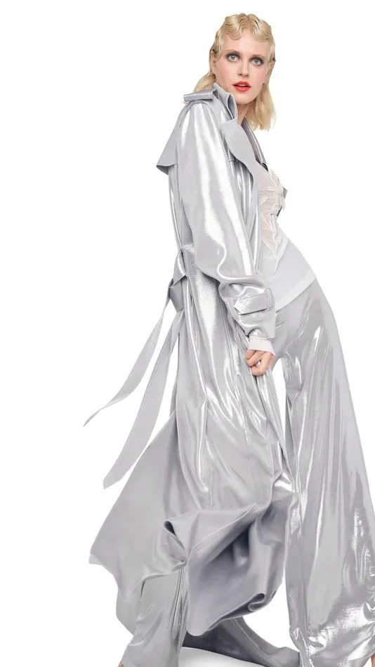 Norma Kamali Jackets DOUBLE BREASTED TRENCH Silver 8211 Clothing
