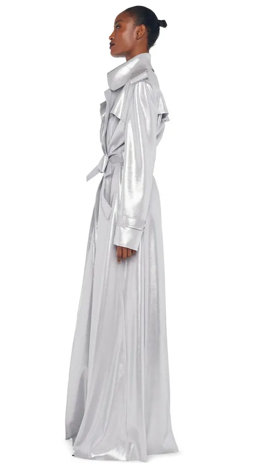 Norma Kamali Jackets DOUBLE BREASTED TRENCH Silver 8211 Clothing