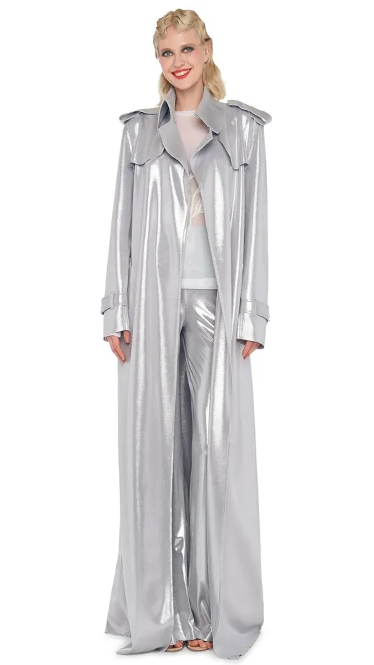 Norma Kamali Jackets DOUBLE BREASTED TRENCH Silver 8211 Clothing