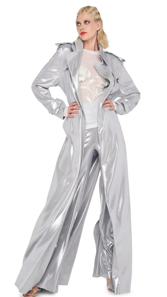 Norma Kamali Jackets DOUBLE BREASTED TRENCH Silver 8211 Clothing
