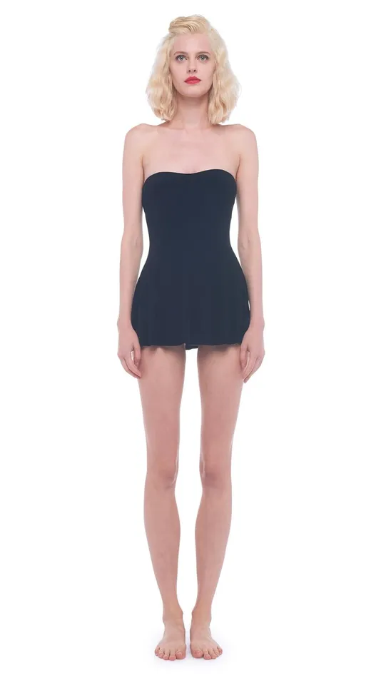 Norma Kamali Swimwear STRAPLESS FLARED SWIM DRESS Black 8211 Clothing