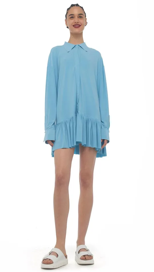 Norma Kamali Tops OVERSIZE BF RUFFLE NK SHIRT Powder Blue 8211 Clothing