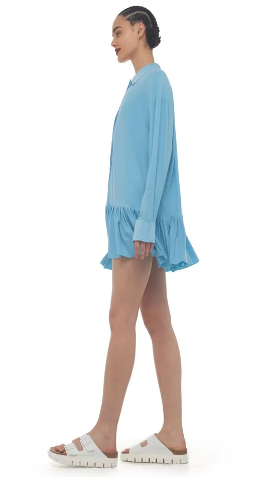 Norma Kamali Tops OVERSIZE BF RUFFLE NK SHIRT Powder Blue 8211 Clothing