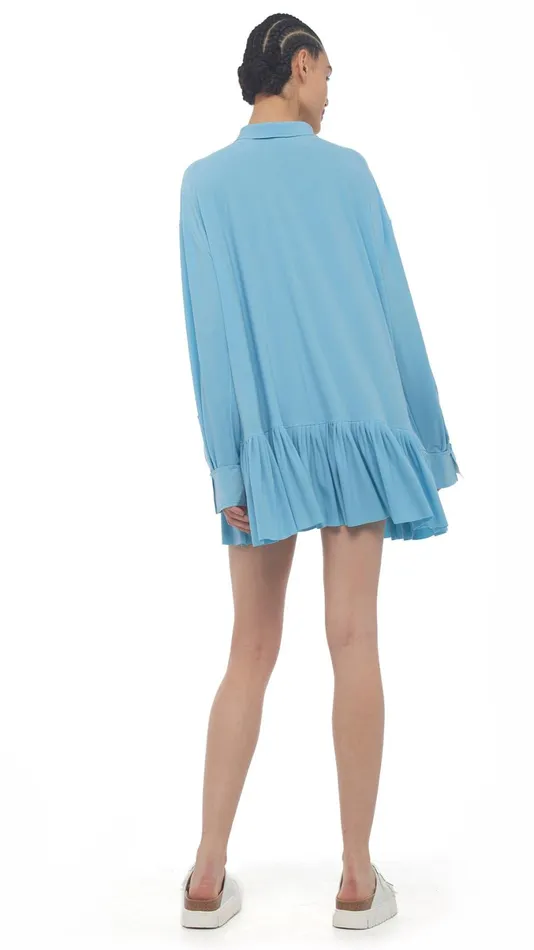 Norma Kamali Tops OVERSIZE BF RUFFLE NK SHIRT Powder Blue 8211 Clothing
