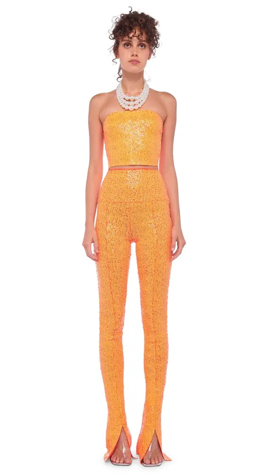 Norma Kamali Tops SEQUIN TUBE TOP W MESH SIDES Neon Orange 8211 Clothing