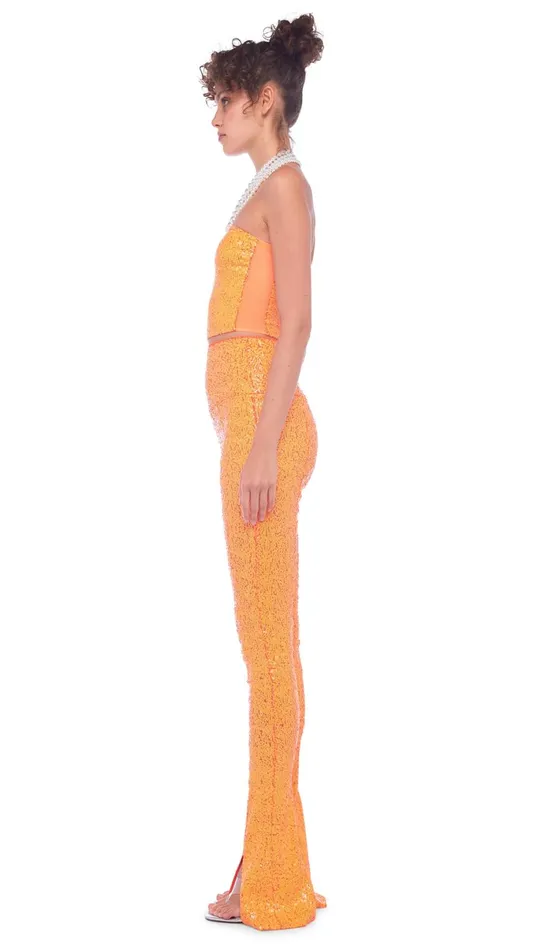Norma Kamali Tops SEQUIN TUBE TOP W MESH SIDES Neon Orange 8211 Clothing