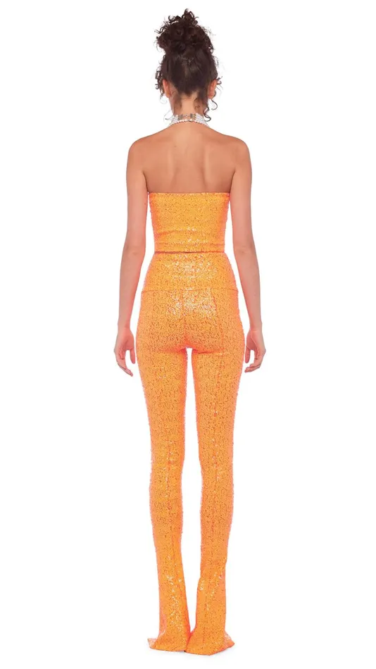 Norma Kamali Tops SEQUIN TUBE TOP W MESH SIDES Neon Orange 8211 Clothing