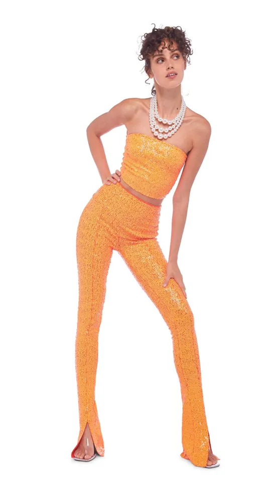 Norma Kamali Tops SEQUIN TUBE TOP W MESH SIDES Neon Orange 8211 Clothing