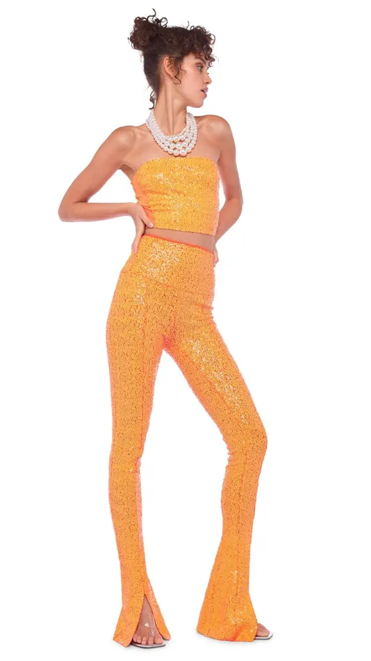 Norma Kamali Tops SEQUIN TUBE TOP W MESH SIDES Neon Orange 8211 Clothing