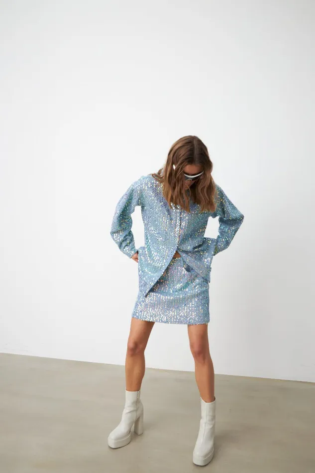 North Skirt 8211 Blue Glitter Women Cras Skirts and Shorts