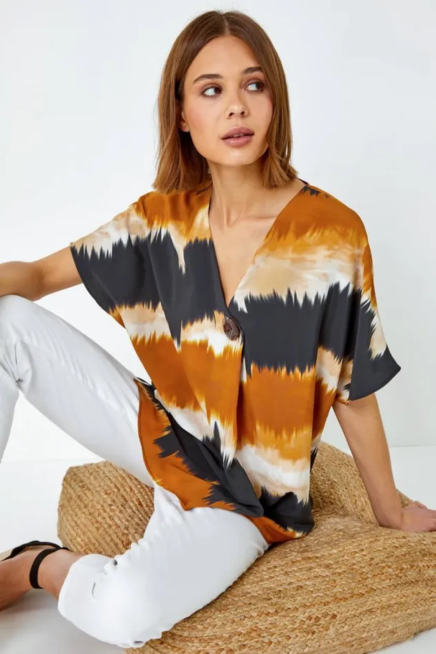 Ochre Tie Dye Button Detail Top Women Roman Tops