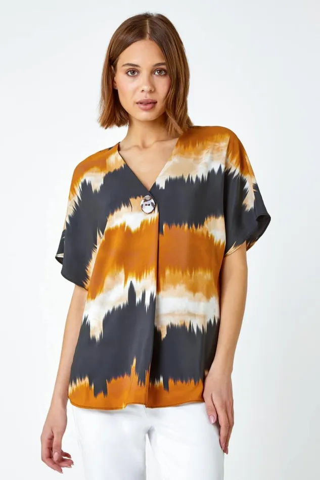 Ochre Tie Dye Button Detail Top Women Roman Tops