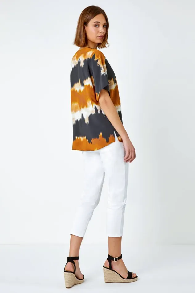 Ochre Tie Dye Button Detail Top Women Roman Tops