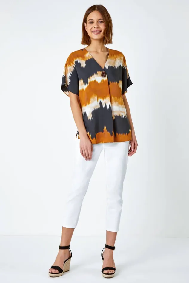 Ochre Tie Dye Button Detail Top Women Roman Tops