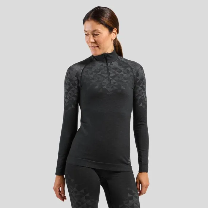 Odlo Base Layers The Kinship Performance Wool Warm Base Layer HalfZip Black Melange 8211 Women
