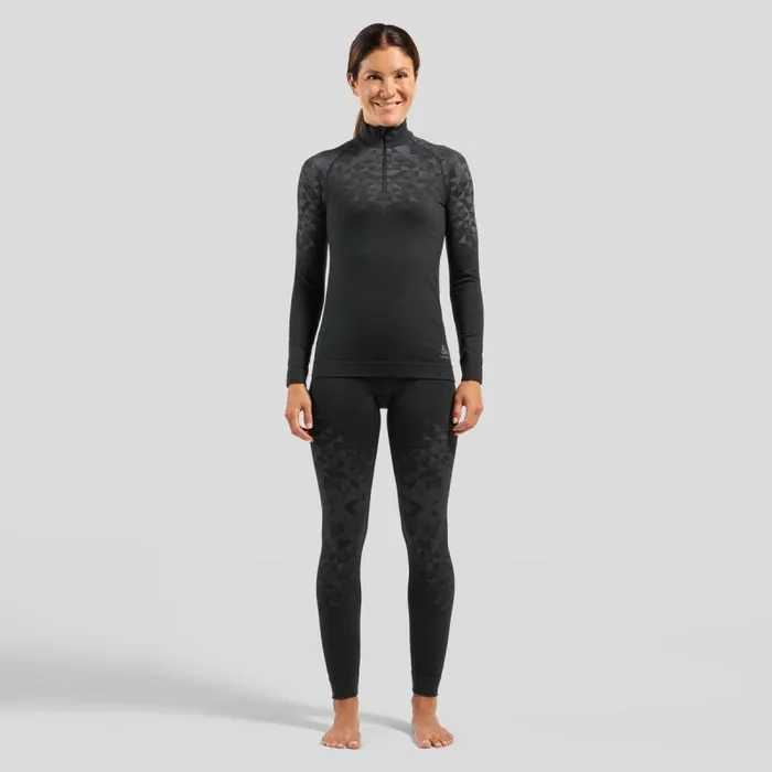 Odlo Base Layers The Kinship Performance Wool Warm Base Layer HalfZip Black Melange 8211 Women