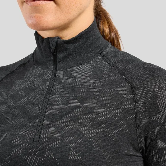 Odlo Base Layers The Kinship Performance Wool Warm Base Layer HalfZip Black Melange 8211 Women