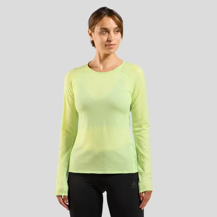 Odlo Mid Layers and Longsleeves The XAlp Performance Wool 115 Trail Running Long Sleeve TShirt Shadow Lime Melange 8211 Women Odlo Mid Layers and Longsleeves The XAlp Performance Wool 115 Trail Running Long Sleeve TShirt Shadow Lime Melange 8211 Women