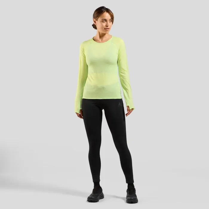 Odlo Mid Layers and Longsleeves The XAlp Performance Wool 115 Trail Running Long Sleeve TShirt Shadow Lime Melange 8211 Women