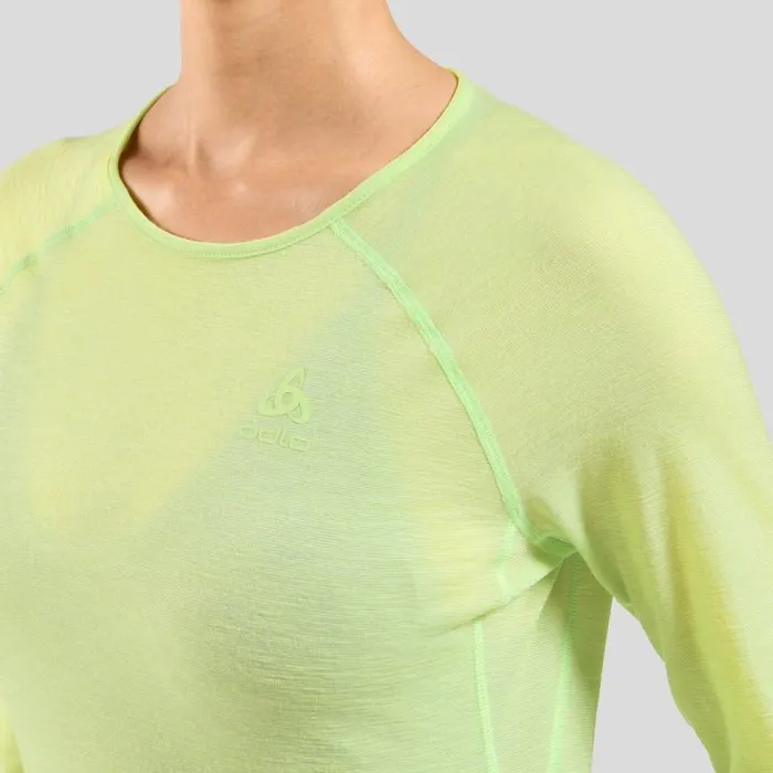 Odlo Mid Layers and Longsleeves The XAlp Performance Wool 115 Trail Running Long Sleeve TShirt Shadow Lime Melange 8211 Women