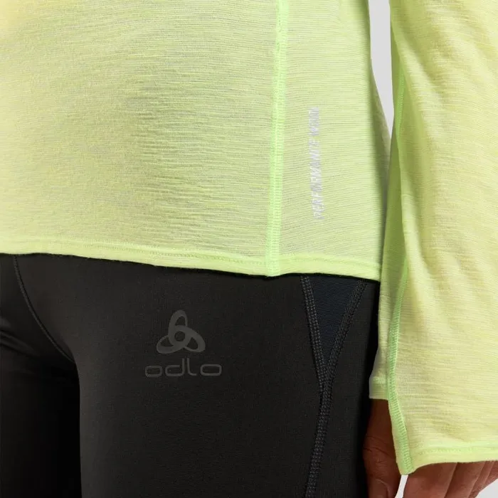 Odlo Mid Layers and Longsleeves The XAlp Performance Wool 115 Trail Running Long Sleeve TShirt Shadow Lime Melange 8211 Women