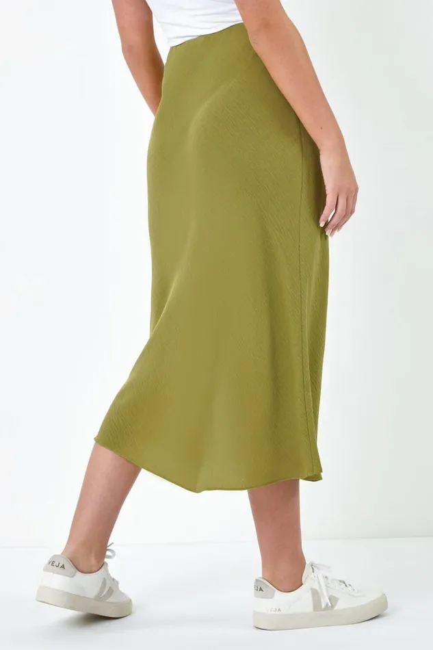 Olive Petite Plain Bias Cut Midi Skirt Women Roman Skirts