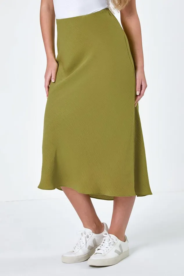 Olive Petite Plain Bias Cut Midi Skirt Women Roman Skirts