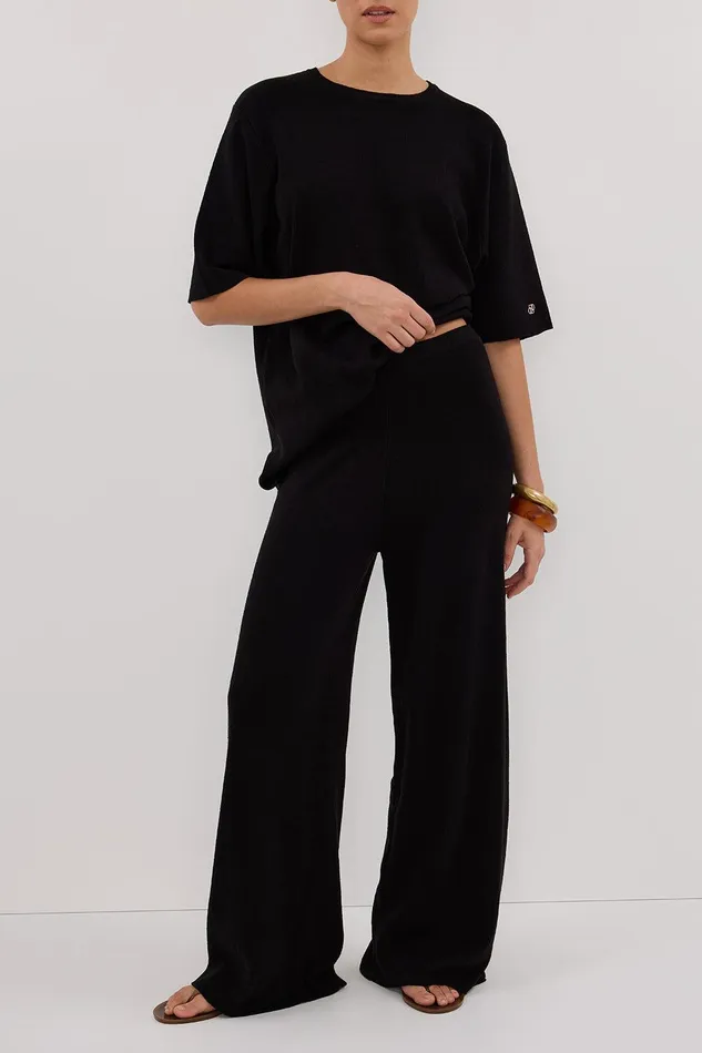 OLIVIA BLACK WIDE LEG KNIT PANT Women DISSH Pants
