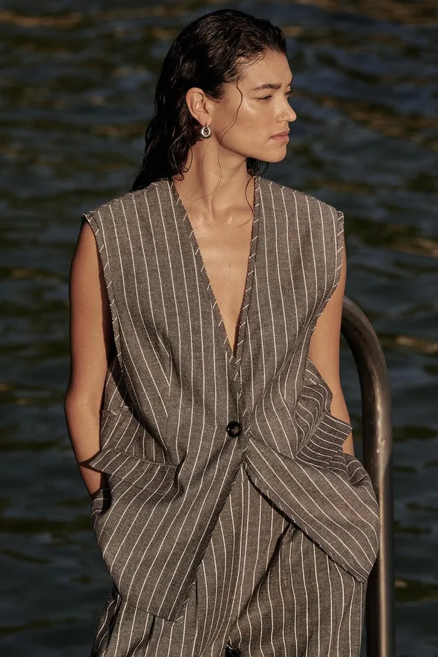 OLLIE SLATE STRIPE OVERSIZED VEST Women DISSH Vests