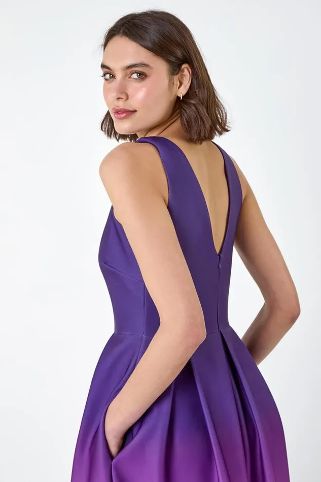 Ombre Pleated Luxe Stretch Midi Dress Women Roman Dresses