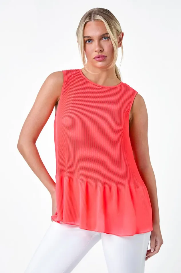 Orange Petite Plain Pleated Vest Top Women Roman Tops