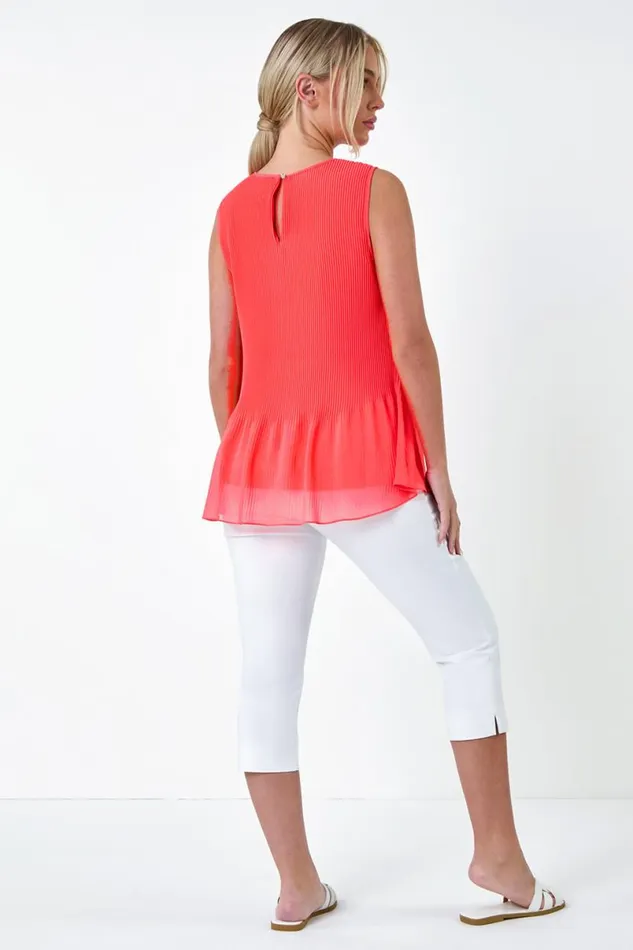 Orange Petite Plain Pleated Vest Top Women Roman Tops