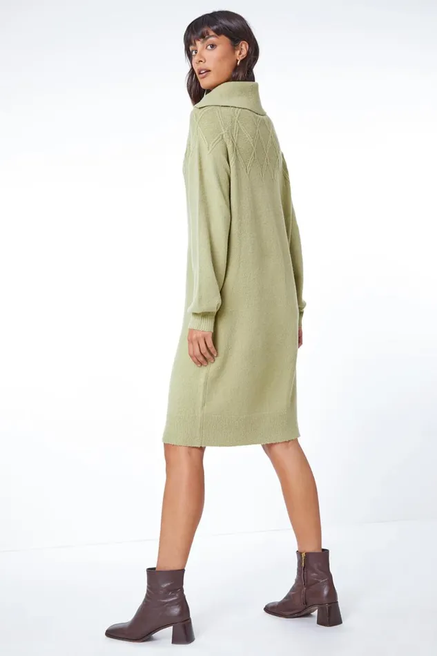 Pale Green Longline Split Neck Jumper Dress Women Roman Dresses