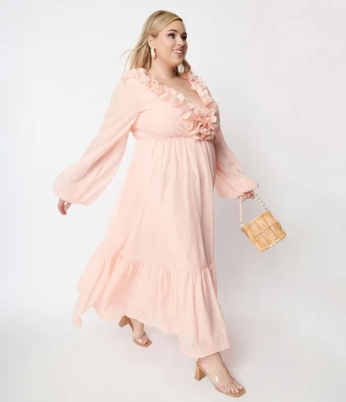 Peach Ruffled Maxi Dress Dresses Unique Vintage Maxi