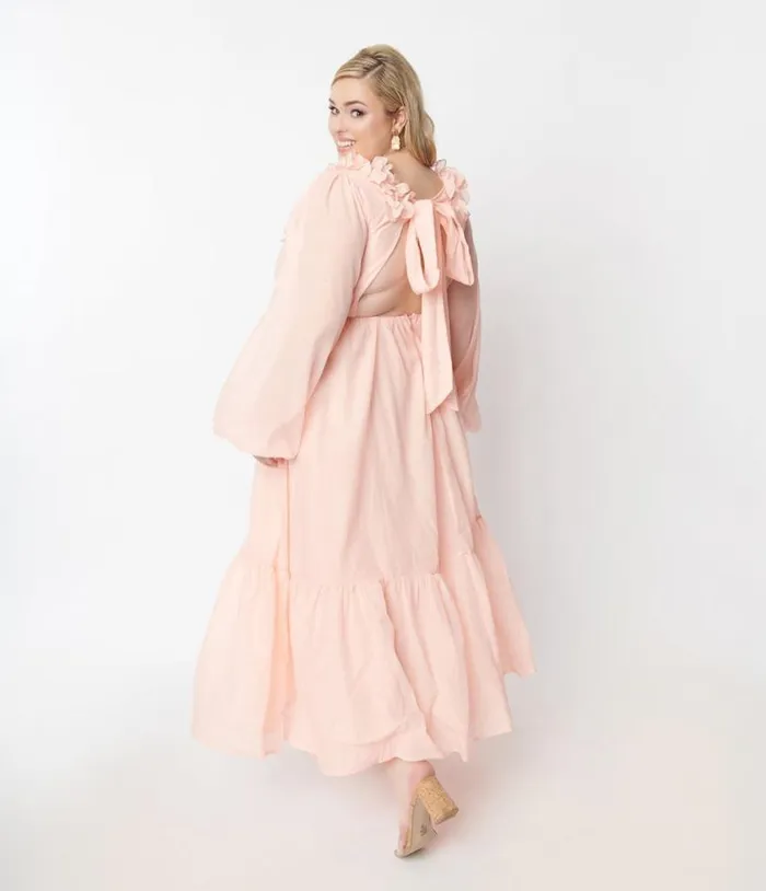 Peach Ruffled Maxi Dress Dresses Unique Vintage Maxi