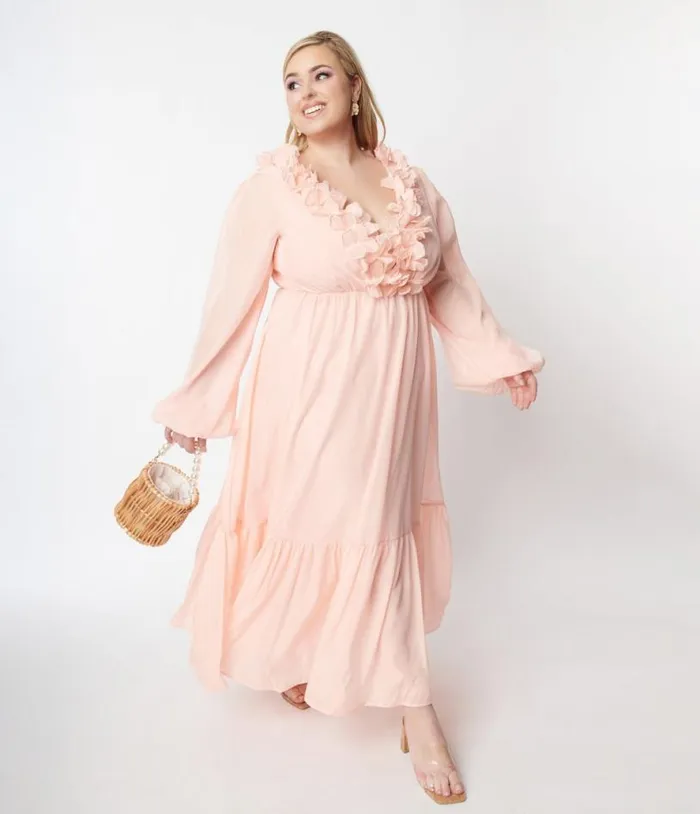 Peach Ruffled Maxi Dress Dresses Unique Vintage Maxi