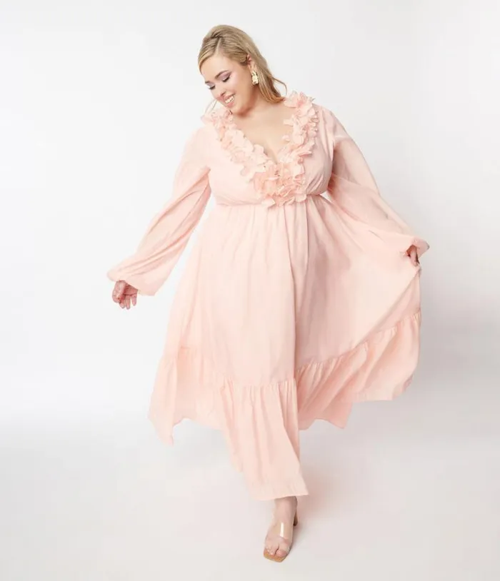 Peach Ruffled Maxi Dress Dresses Unique Vintage Maxi