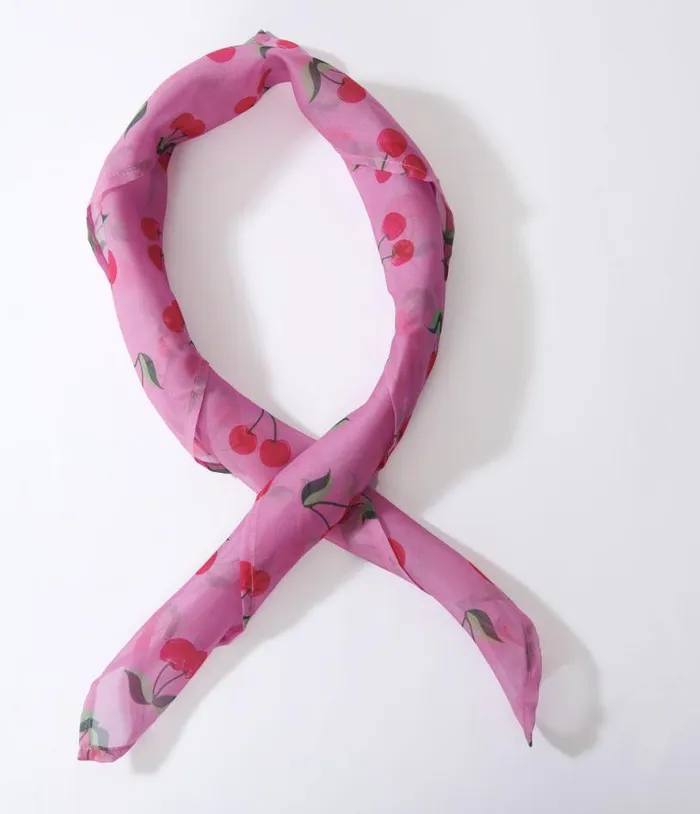 Pink and Cherries Print Hair Scarf Accessories Unique Vintage Gloves and Scarves Pink and Cherries Print Hair Scarf Accessories Unique Vintage Gloves and Scarves