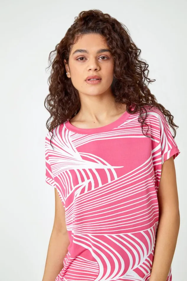 Pink Linear Textured Print Blouson Top Women Roman Tops