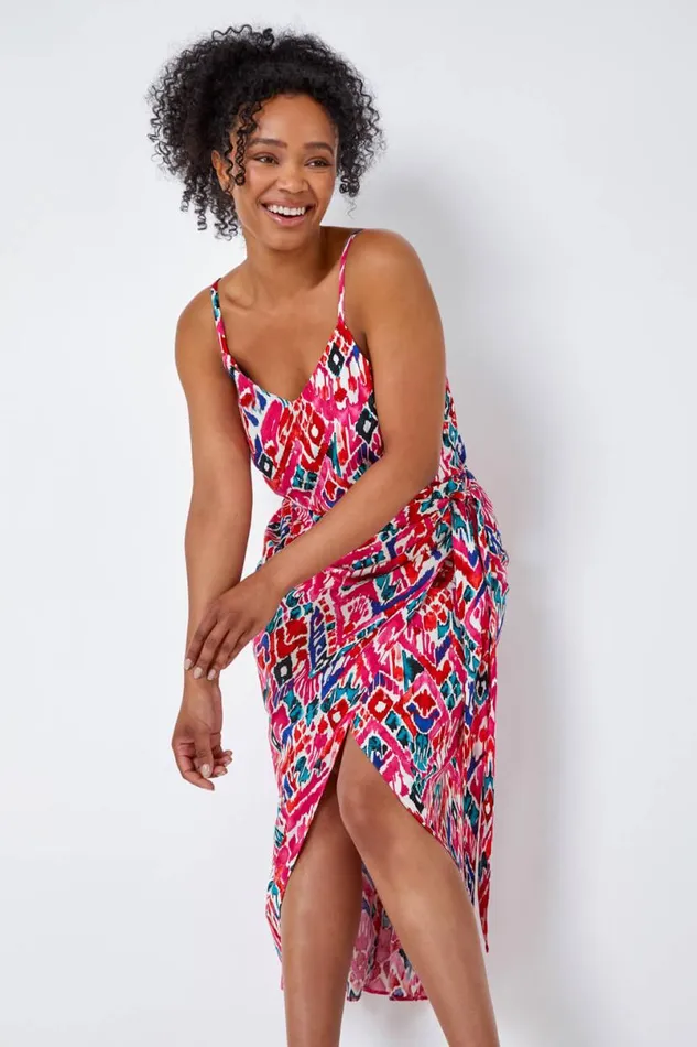 Pink Petite Aztec Wrap Around Skirt Women Roman Skirts