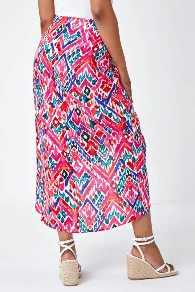 Pink Petite Aztec Wrap Around Skirt Women Roman Skirts
