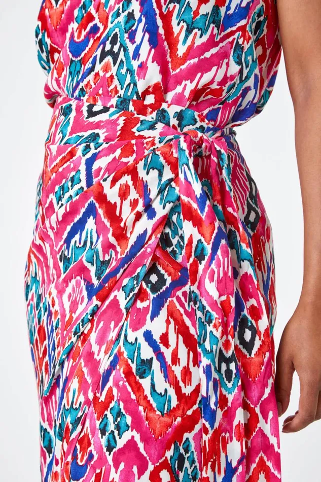 Pink Petite Aztec Wrap Around Skirt Women Roman Skirts