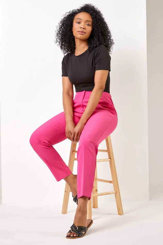 Pink Petite Soft Jersey Tapered Trouser Women Roman Trousers