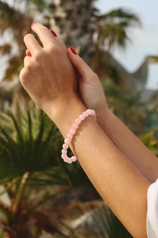 Pink Rose Quartz Gemstone Bead Bracelet Women Roman Jewellery