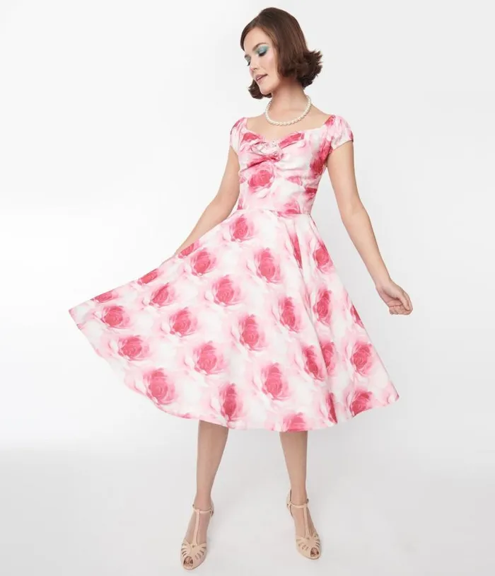 Pink Roses Sophia Swing Dress Dresses Unique Vintage Pocket Dresses